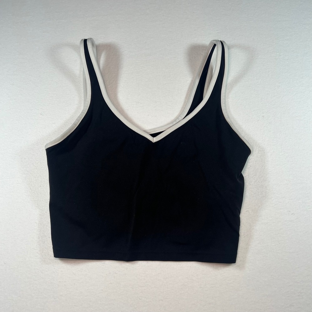 OFFLINE by Aerie Real Me Recharge V-Neck Crop Tank Top Black White Medium